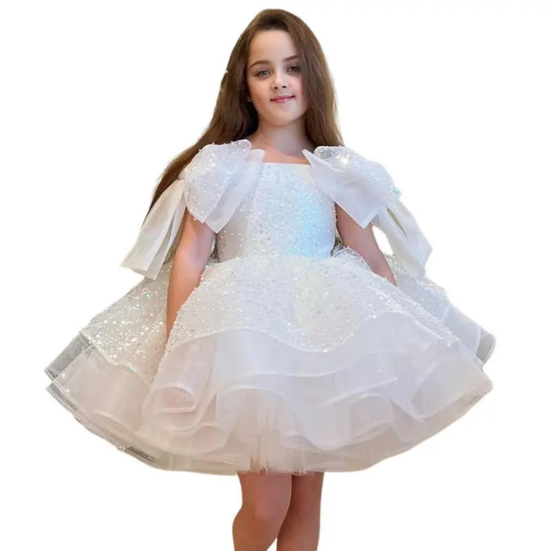 Girls' White Birthday Party Formal Dress Skirt 