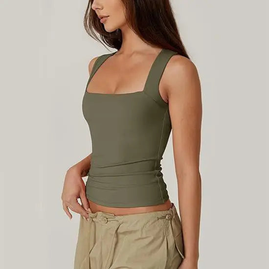 Summer Square-neck Tank Vest Ins Fashion Slim Solid Sleeveless Tops For Women Clothing 