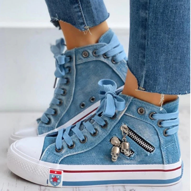 Large Size Flat Lace-up Breathable High-top Women's Shoes