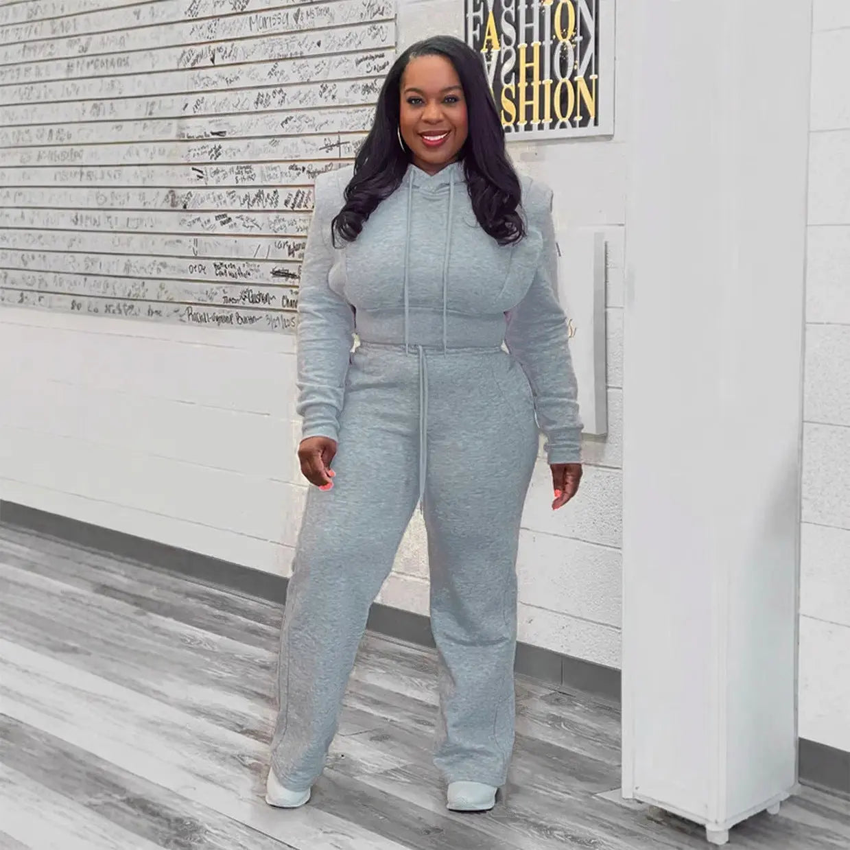 European And American Hooded Sweater Wide Leg Two-piece Set 