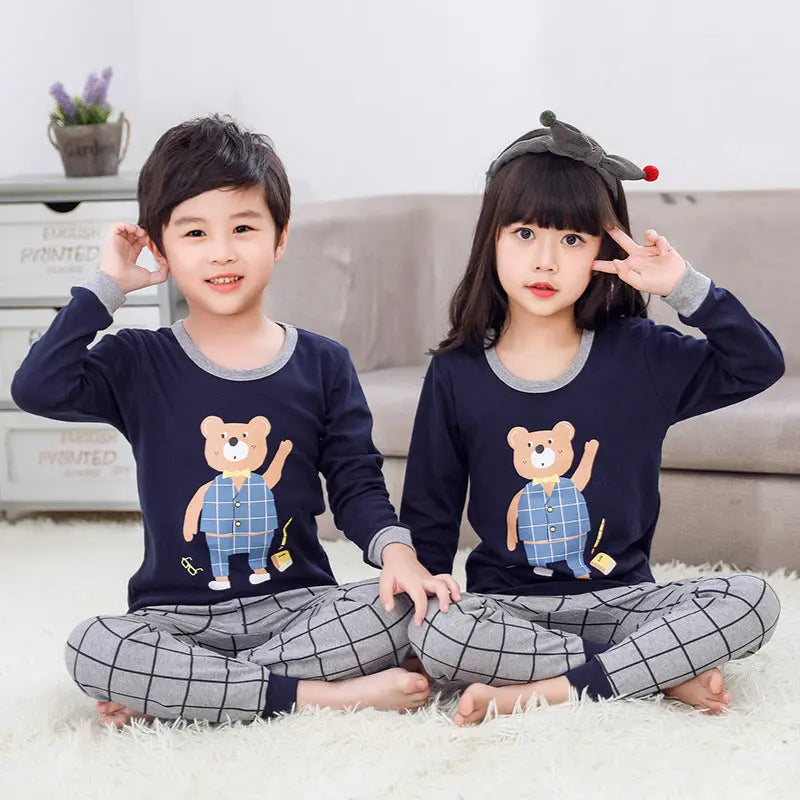 Children's Long Johns Top & Bottom Set Suit Pure Cotton Spring And Autumn Cotton Jersey Base Girls And Boys 
