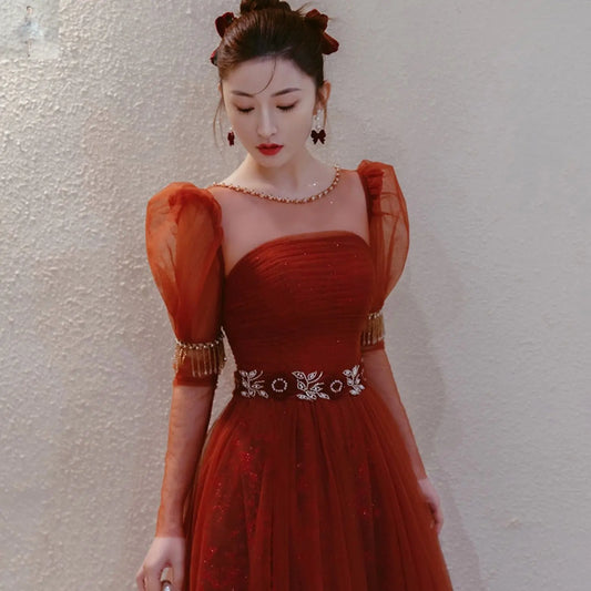 Autumn And Winter Toast Clothes New Long-sleeved Engagement Party Temperament Back To The Door Dress  Autumn And Winter Toast Clothes New Long-sleeved Engagement Party Temperament Back To The Door Dress Autumn And Winter Toast Clothes New Long-sleeved Engagement Party Temperament Back To The Door Dress Autumn And Winter Toast Clothes New Long-sleeved Engagement Party Temperament Back To The Door Dress Zenzi Style