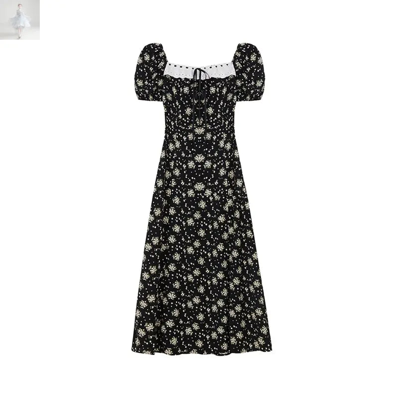 Black Floral Dress Summer French Slit  Black Floral Dress Summer French Slit Black Floral Dress Summer French Slit Black Floral Dress Summer French Slit Zenzi Style