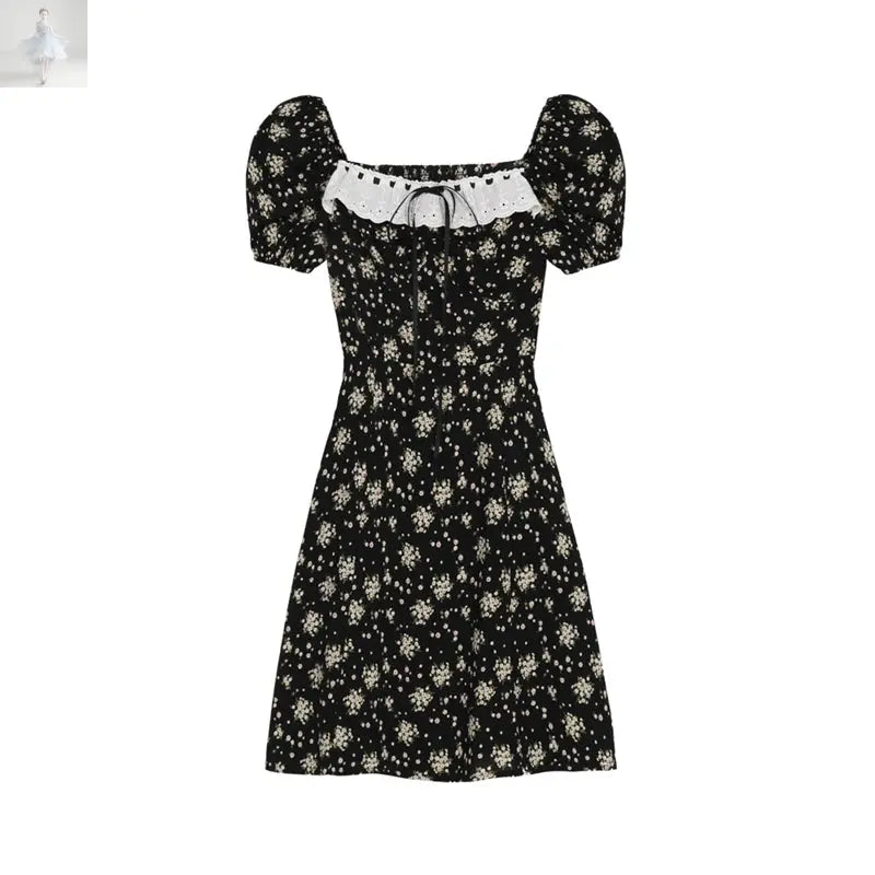 Black Floral Dress Summer French Slit  Black Floral Dress Summer French Slit Black Floral Dress Summer French Slit Black Floral Dress Summer French Slit Zenzi Style