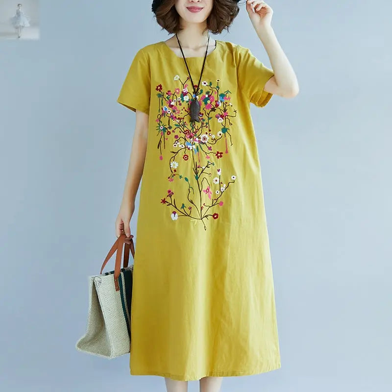 Ethnic Style Embroidered Cotton Linen Medium Length Dress  Ethnic Style Embroidered Cotton Linen Medium Length Dress Ethnic Style Embroidered Cotton Linen Medium Length Dress Ethnic Style Embroidered Cotton Linen Medium Length Dress