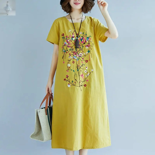 Ethnic Style Embroidered Cotton Linen Medium Length Dress  Ethnic Style Embroidered Cotton Linen Medium Length Dress Ethnic Style Embroidered Cotton Linen Medium Length Dress Ethnic Style Embroidered Cotton Linen Medium Length Dress