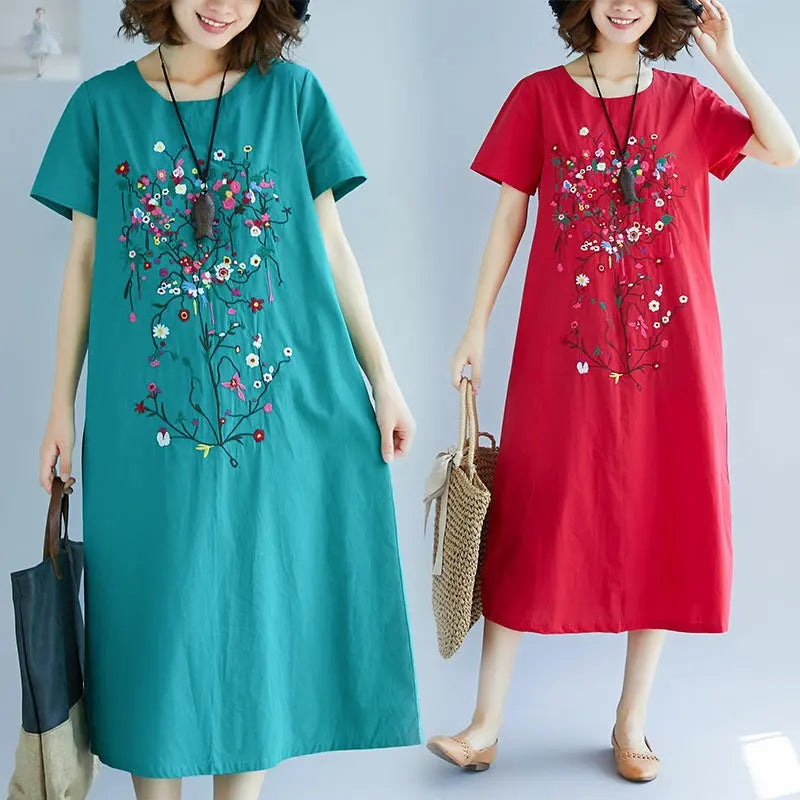 Ethnic Style Embroidered Cotton Linen Medium Length Dress  Ethnic Style Embroidered Cotton Linen Medium Length Dress Ethnic Style Embroidered Cotton Linen Medium Length Dress Ethnic Style Embroidered Cotton Linen Medium Length Dress