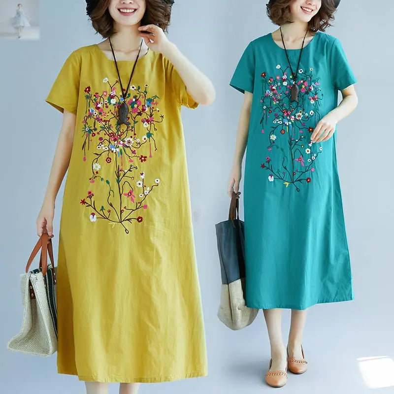 Ethnic Style Embroidered Cotton Linen Medium Length Dress  Ethnic Style Embroidered Cotton Linen Medium Length Dress Ethnic Style Embroidered Cotton Linen Medium Length Dress Ethnic Style Embroidered Cotton Linen Medium Length Dress