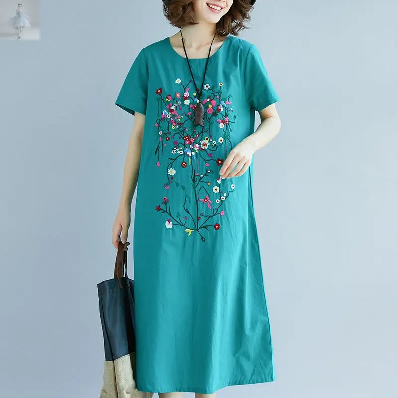 Ethnic Style Embroidered Cotton Linen Medium Length Dress  Ethnic Style Embroidered Cotton Linen Medium Length Dress Ethnic Style Embroidered Cotton Linen Medium Length Dress Ethnic Style Embroidered Cotton Linen Medium Length Dress