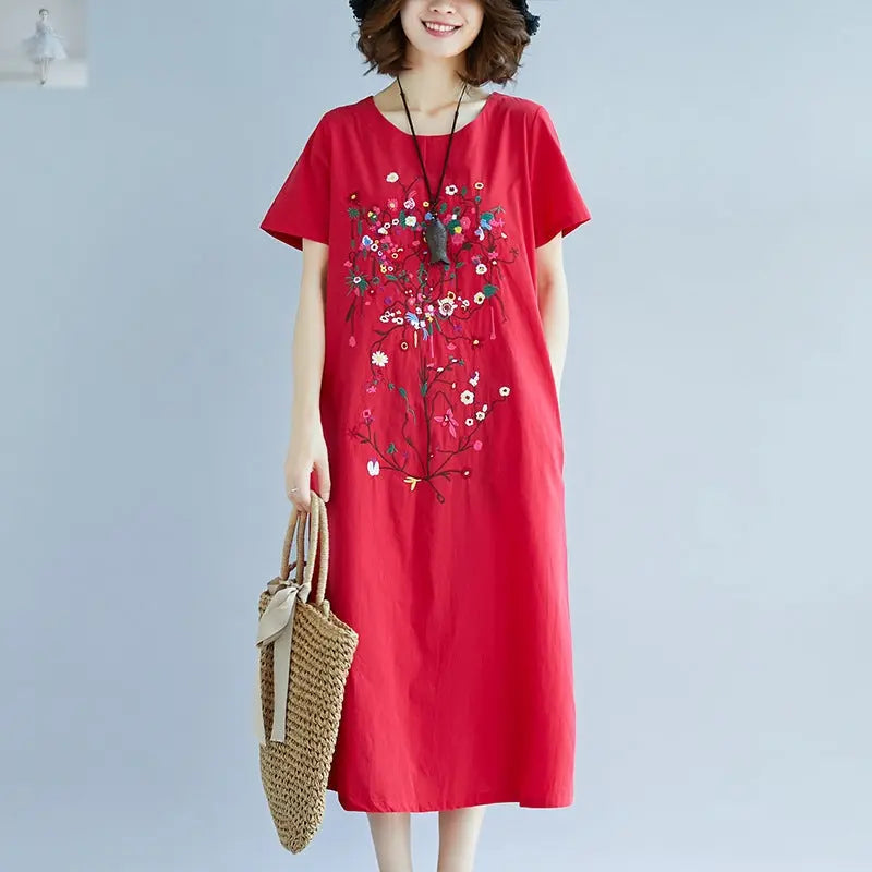 Ethnic Style Embroidered Cotton Linen Medium Length Dress  Ethnic Style Embroidered Cotton Linen Medium Length Dress Ethnic Style Embroidered Cotton Linen Medium Length Dress Ethnic Style Embroidered Cotton Linen Medium Length Dress