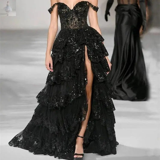 French Black Satin Banquet Party Dress  French Black Satin Banquet Party Dress French Black Satin Banquet Party Dress French Black Satin Banquet Party Dress Zenzi Style