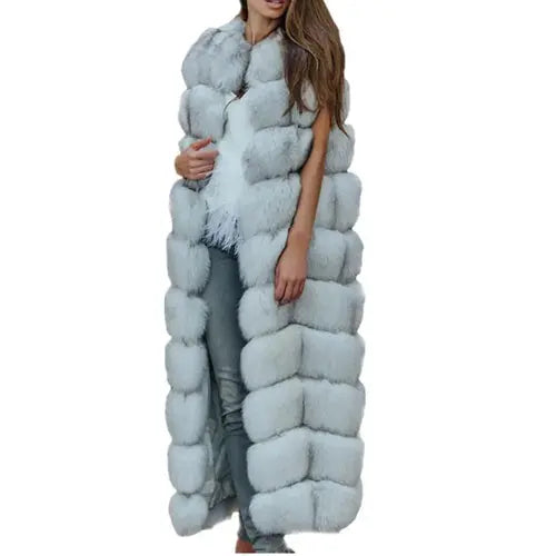 Winter Super Long Faux Fur Vest for Women Fluffy Fake Fur Coat Jacket 