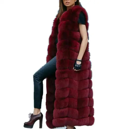 Winter Super Long Faux Fur Vest for Women Fluffy Fake Fur Coat Jacket 