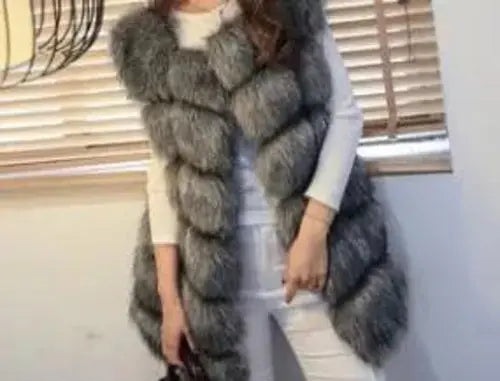 Winter Super Long Faux Fur Vest for Women Fluffy Fake Fur Coat Jacket 