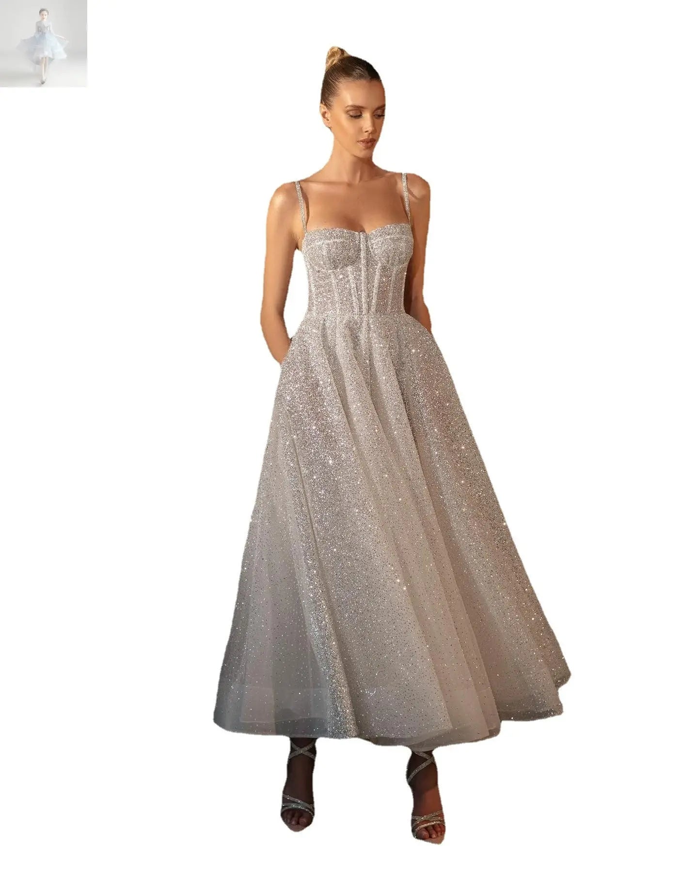 Halter Spray Silver Shiny Party Dress - Zenzi Style Halter Spray Silver Shiny Party Dress