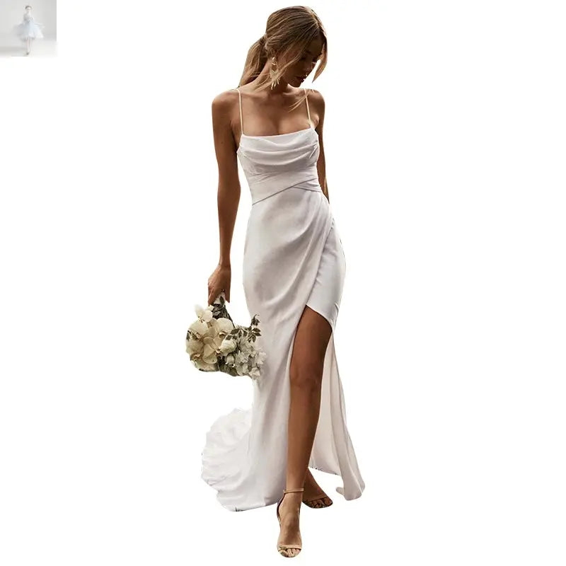 High Quality Satin French Sling Light Wedding Dress  High Quality Satin French Sling Light Wedding Dress High Quality Satin French Sling Light Wedding Dress High Quality Satin French Sling Light Wedding Dress