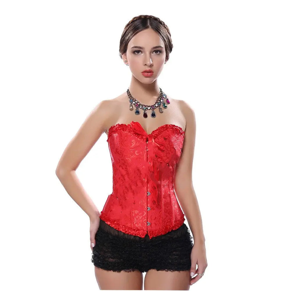 Elegant red jacquard corset mini dress with tulle skirt for women