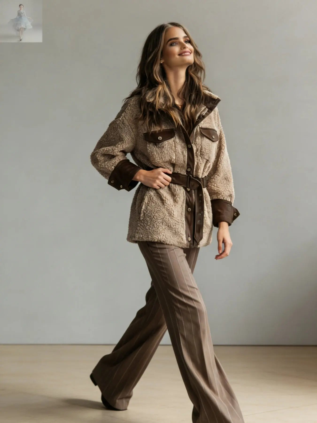 New Style Women's Autumn And Winter Clothing, New Style Women's Thickened Lamb Fur Stitching PU Leather Pocket Leather Belt Vintage Jacket - Zenzi Style Zenzi Style