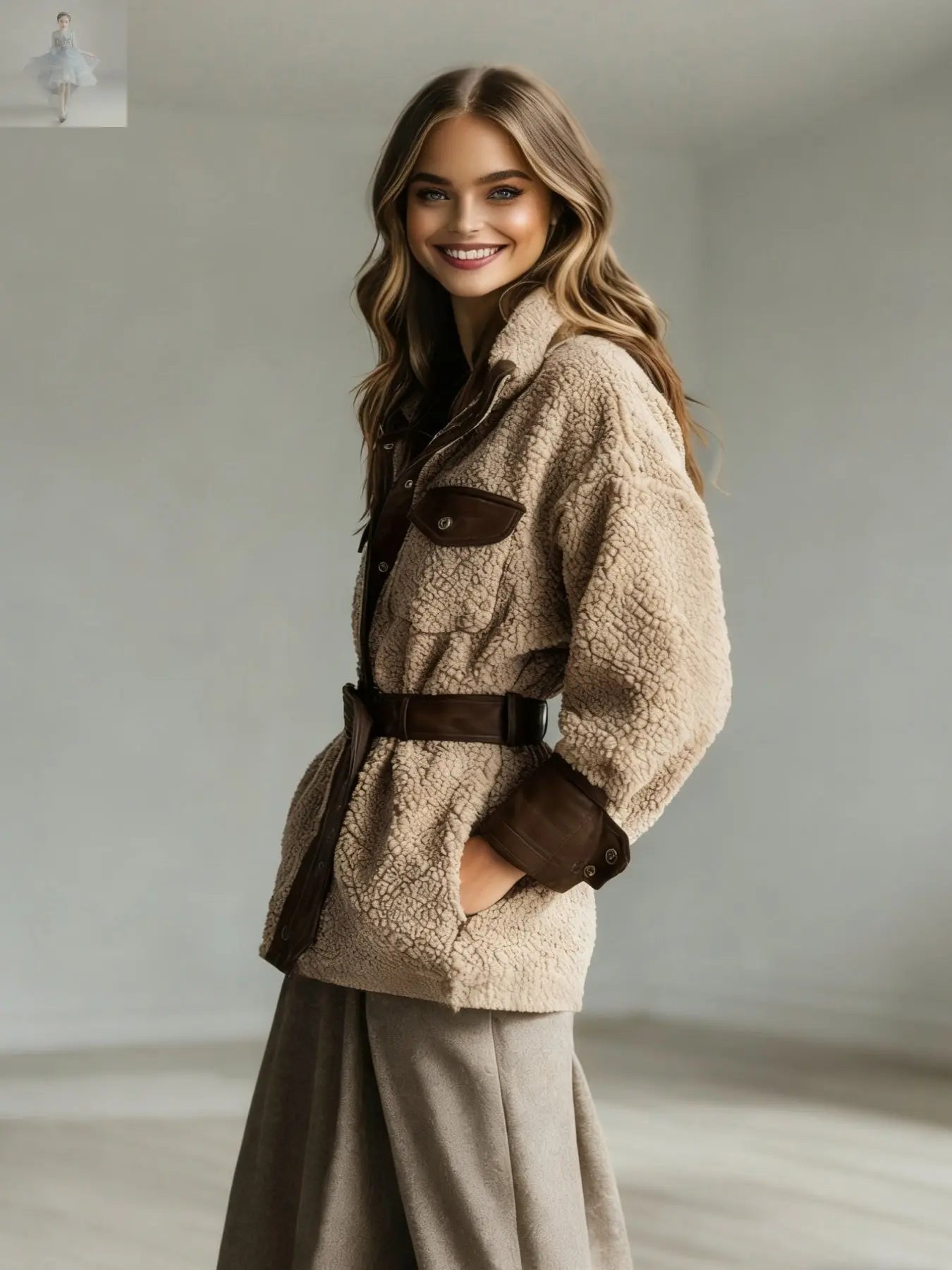 New Style Women's Autumn And Winter Clothing, New Style Women's Thickened Lamb Fur Stitching PU Leather Pocket Leather Belt Vintage Jacket - Zenzi Style Zenzi Style