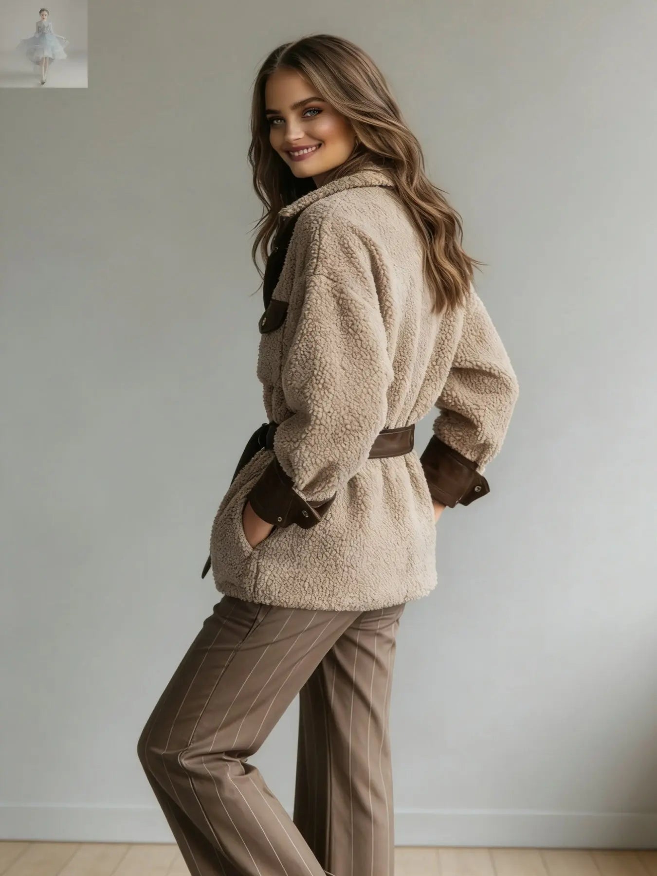 New Style Women's Autumn And Winter Clothing, New Style Women's Thickened Lamb Fur Stitching PU Leather Pocket Leather Belt Vintage Jacket - Zenzi Style Zenzi Style