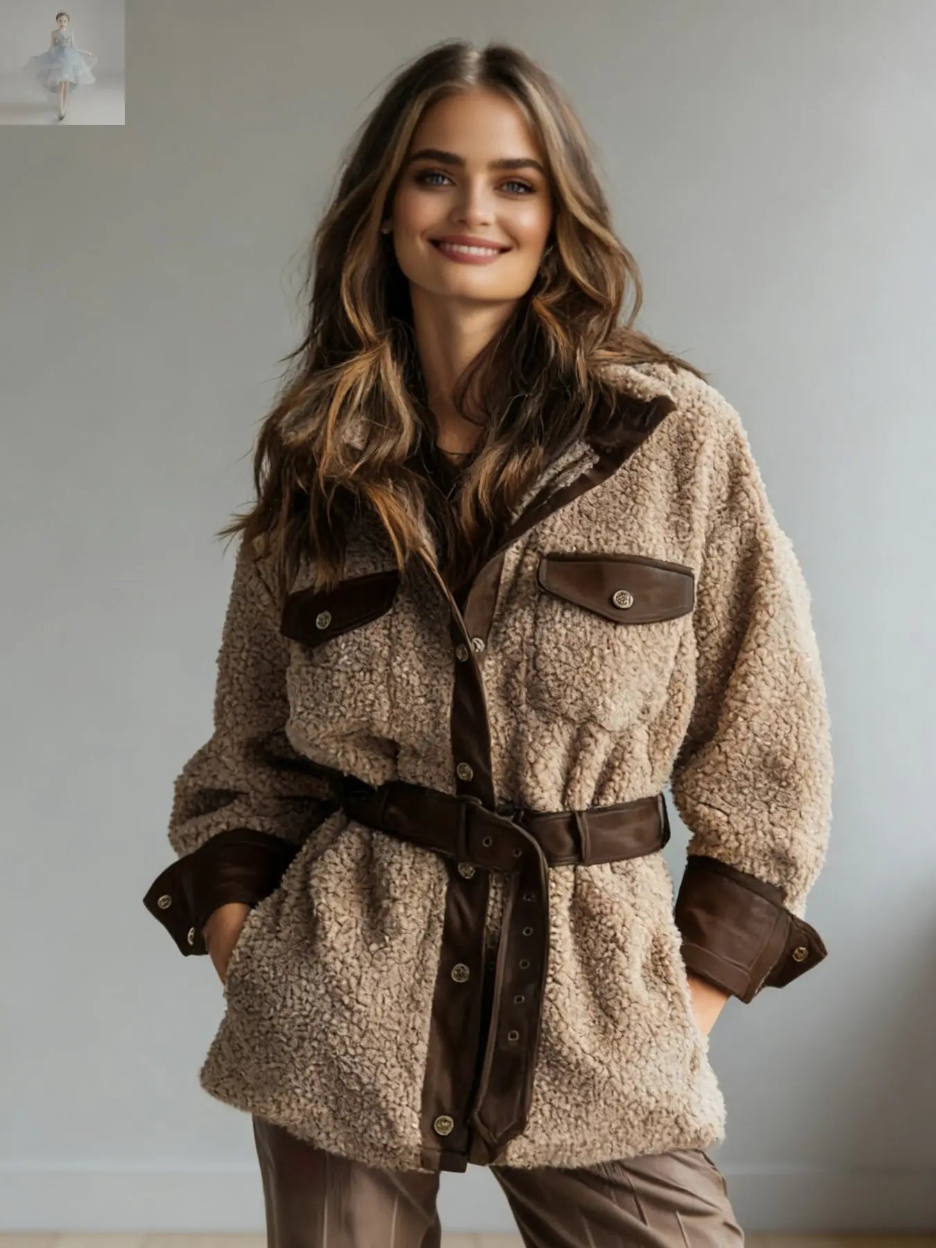 New Style Women's Autumn And Winter Clothing, New Style Women's Thickened Lamb Fur Stitching PU Leather Pocket Leather Belt Vintage Jacket - Zenzi Style Zenzi Style