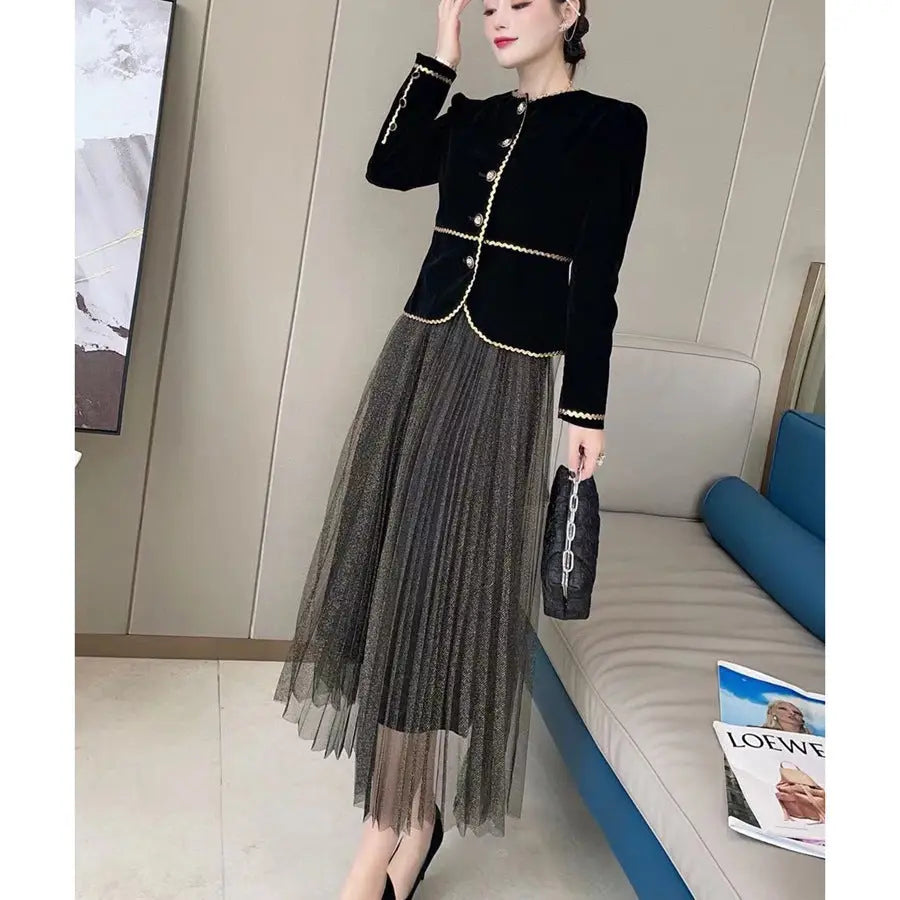 Retro Small Short Coat Two-piece Suit 