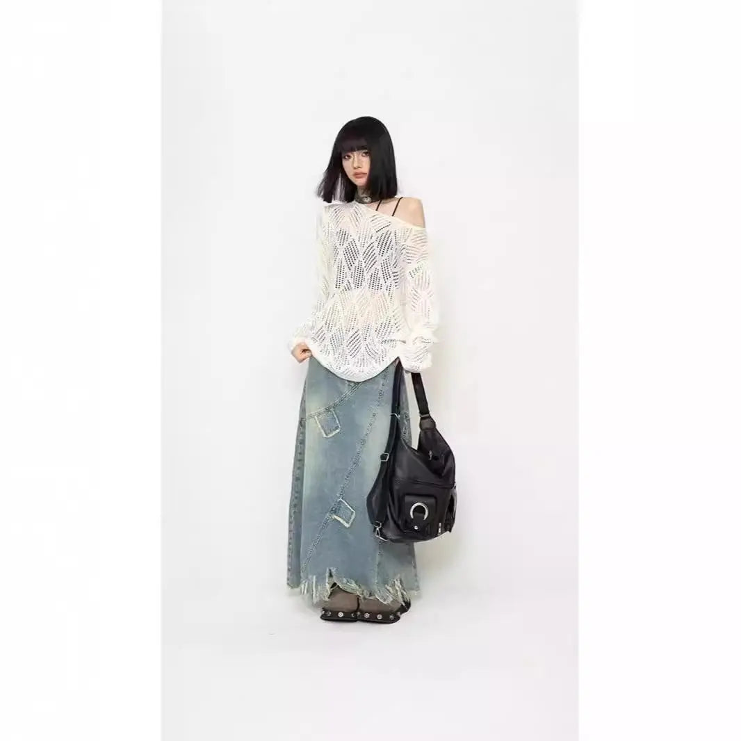 Women's Denim Skirt Long A- Line Skirt 