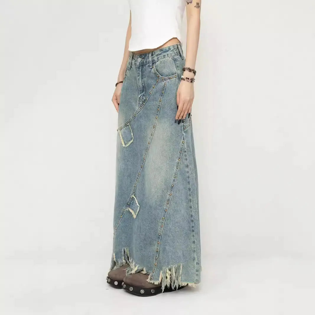 Women's Denim Skirt Long A- Line Skirt 