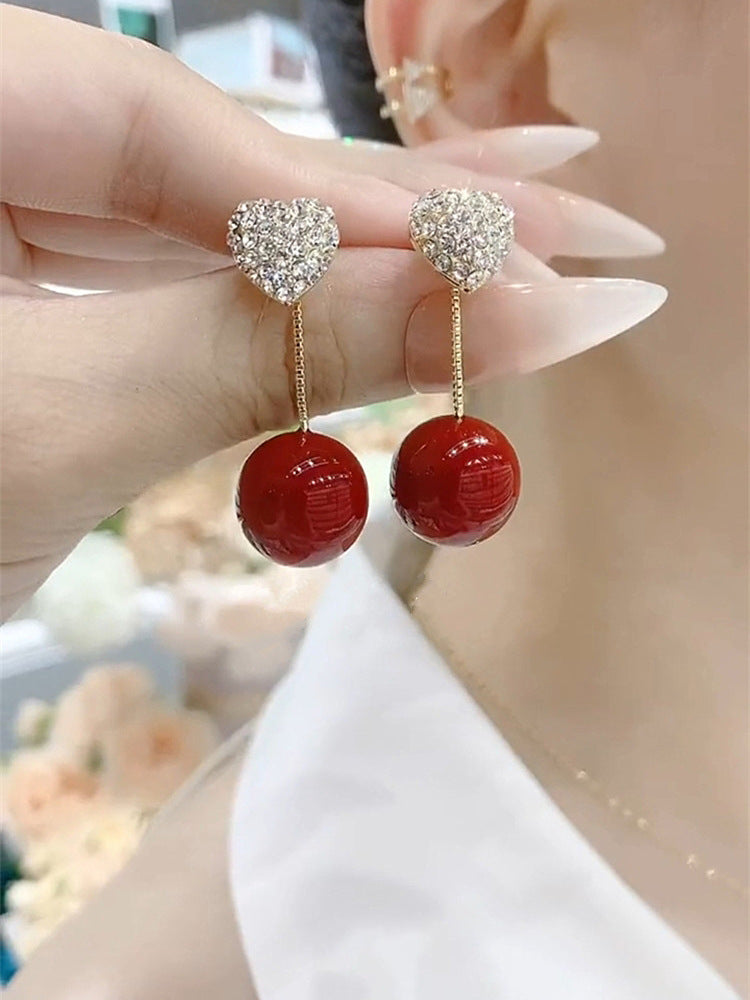 One Style For Dual-wear Pearl Diamond Love Heart Earrings 925 Silver Needle