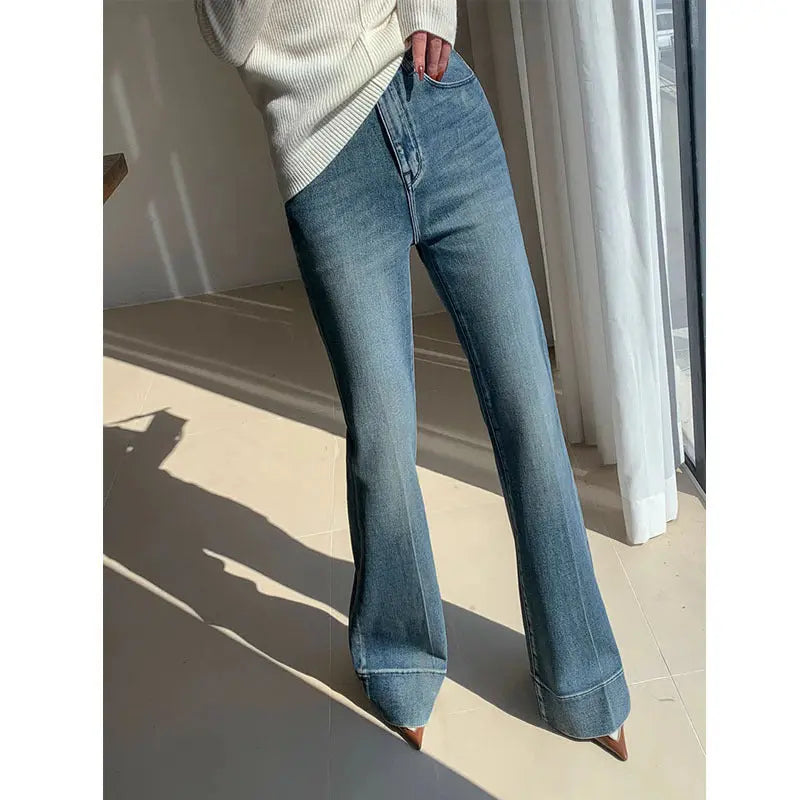 French Style Temperament Retro Washed Jeans For Women 