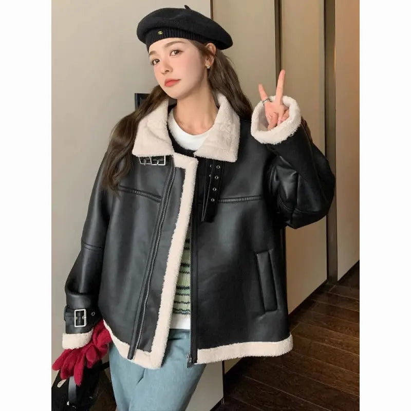 Motorcycle Clothing Coat Lamb Winter Loose 