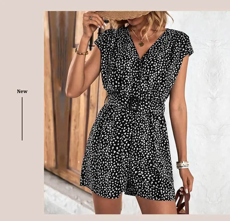 Fashion Women's Wear Printed V-neck Jumpsuit 