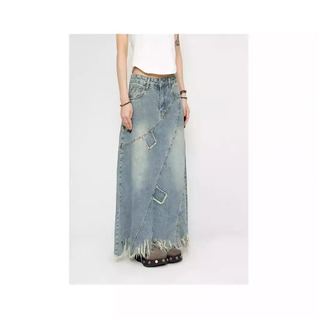 Women's Denim Skirt Long A- Line Skirt 