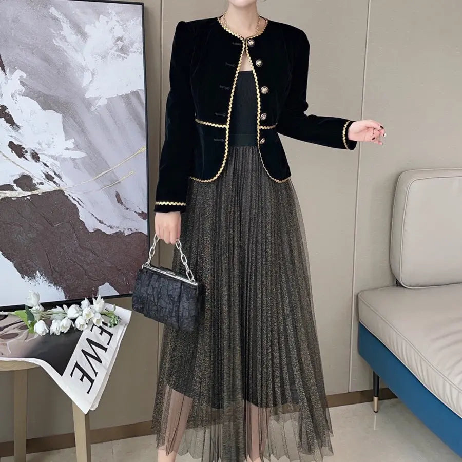 Retro Small Short Coat Two-piece Suit 