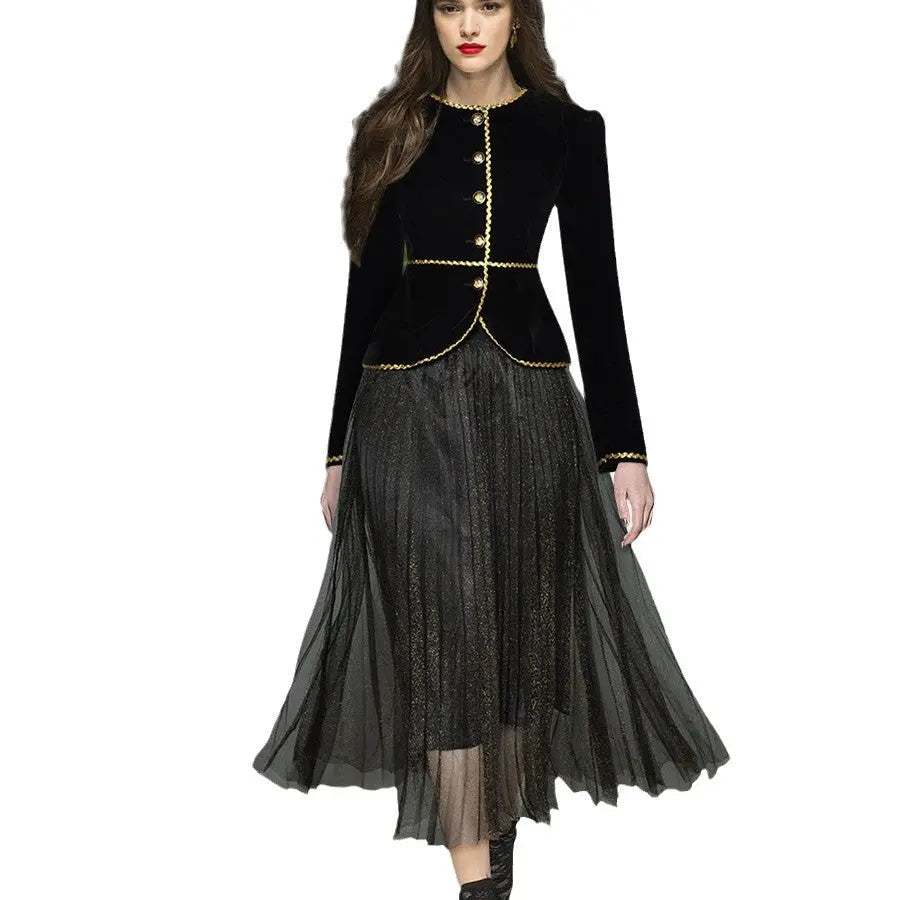 Retro Small Short Coat Two-piece Suit 