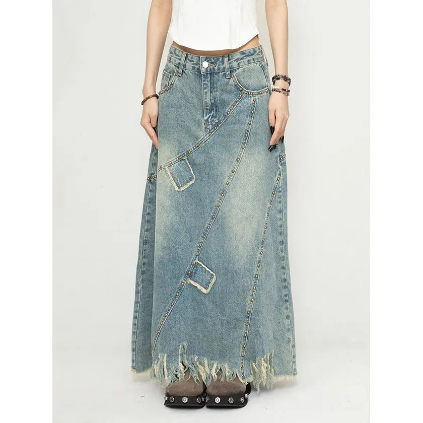 Women's Denim Skirt Long A- Line Skirt 