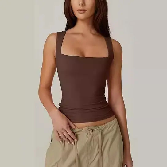 Summer Square-neck Tank Vest Ins Fashion Slim Solid Sleeveless Tops For Women Clothing 