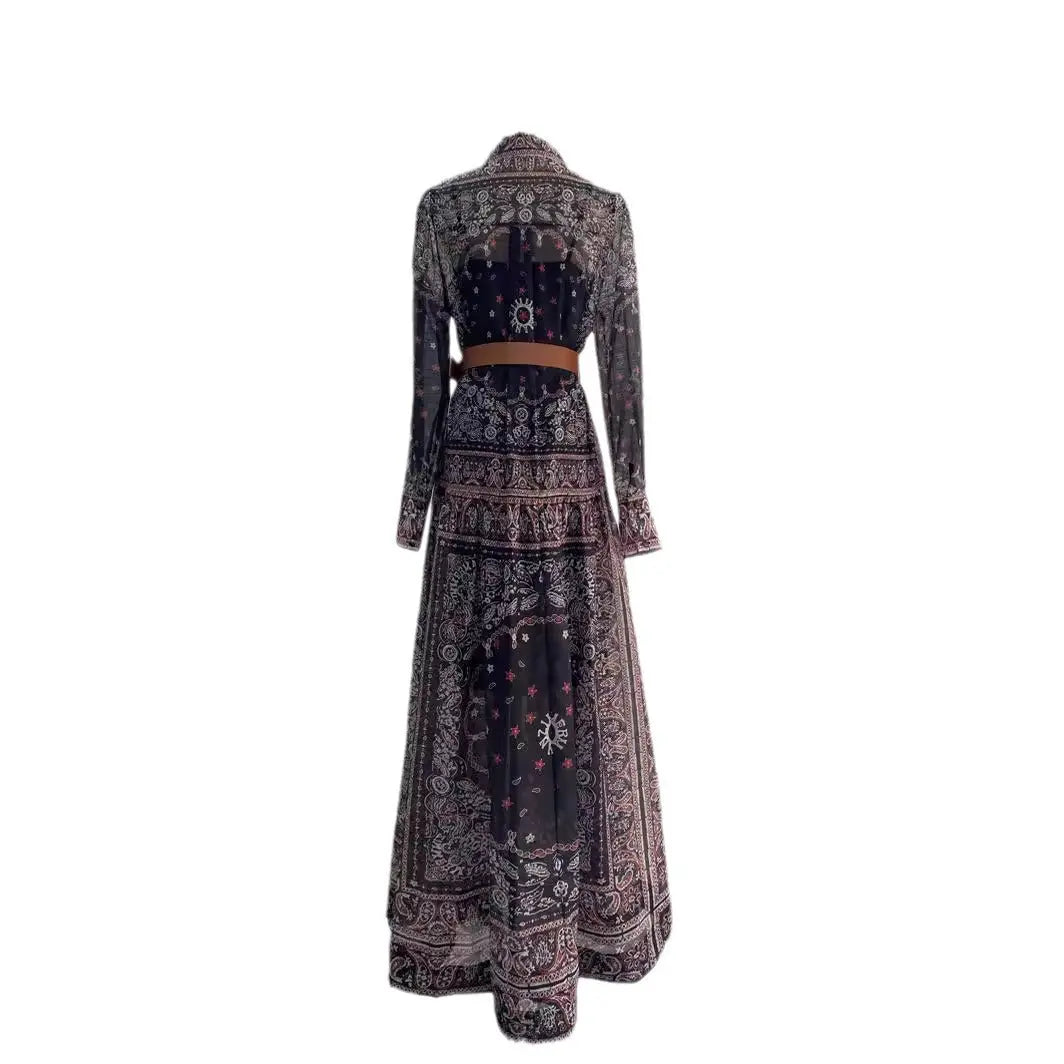 Single-breasted Positioning Printed Dress Holiday Dress 