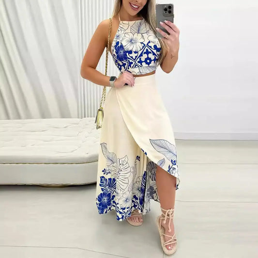 Tropical Printing Casual Women's Coat Skirt Suit 
