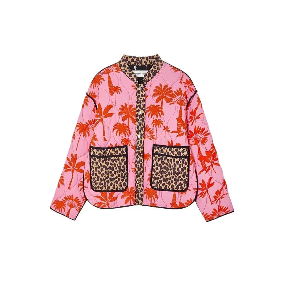 Stitching Printing Women's Cotton-padded Clothes Cotton Clothing Long Sleeve Stand Collar Fashion Personality 