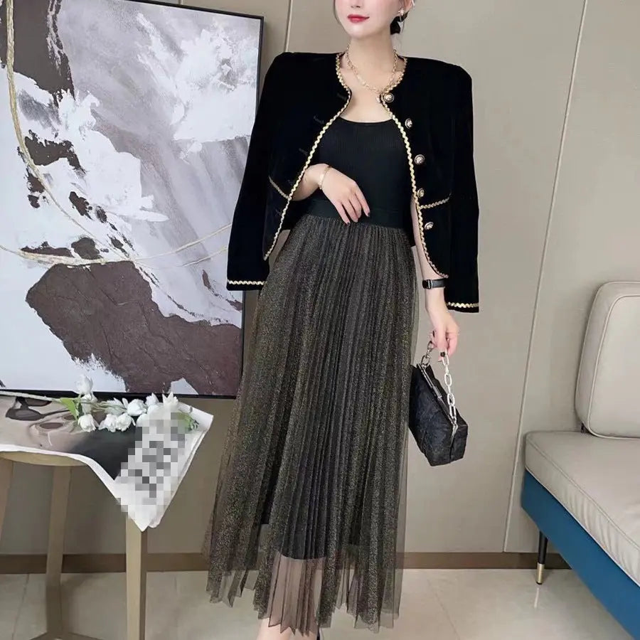 Retro Small Short Coat Two-piece Suit 