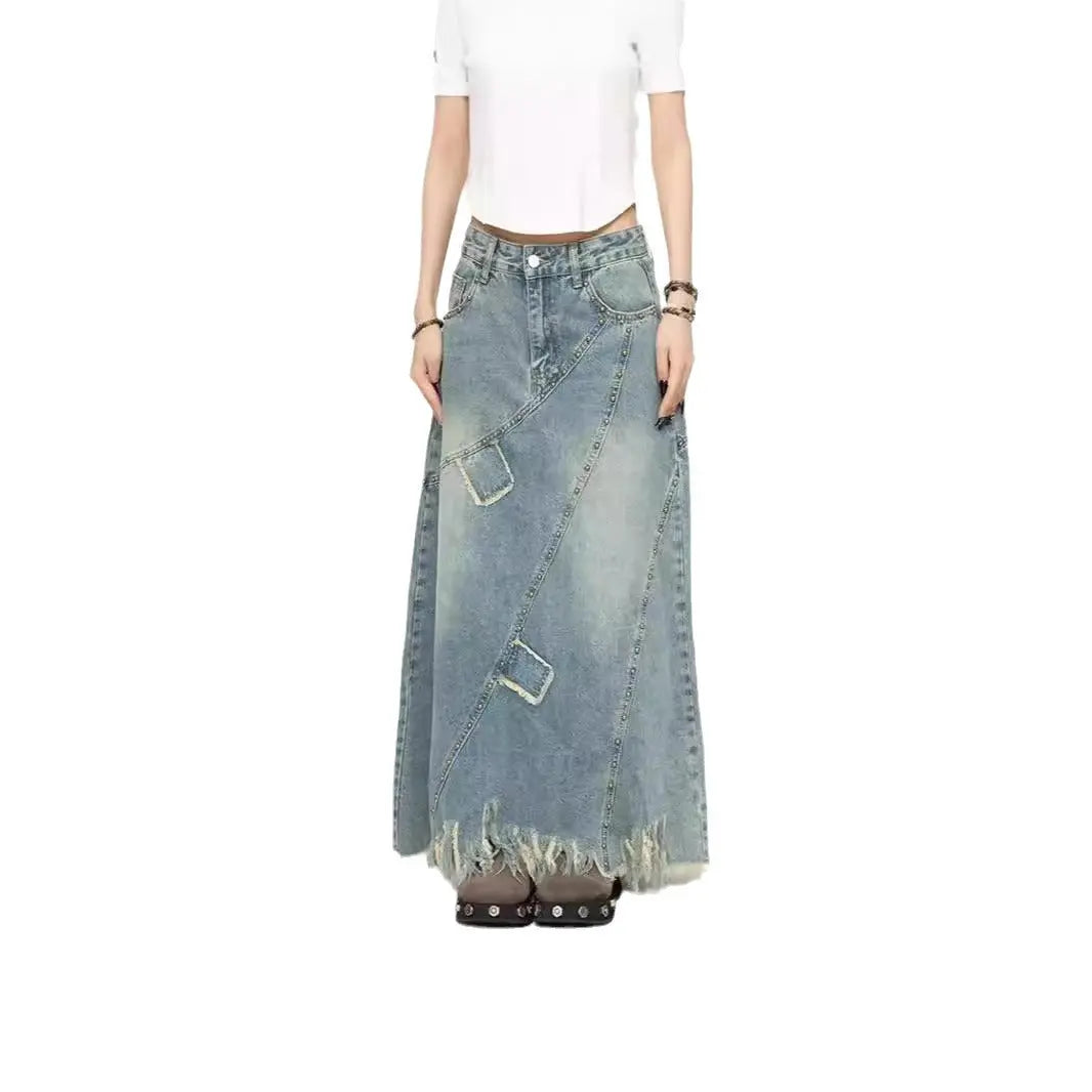 Women's Denim Skirt Long A- Line Skirt 