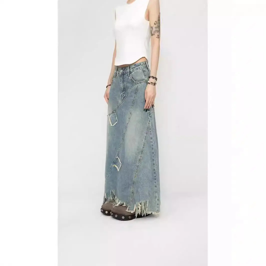 Women's Denim Skirt Long A- Line Skirt 