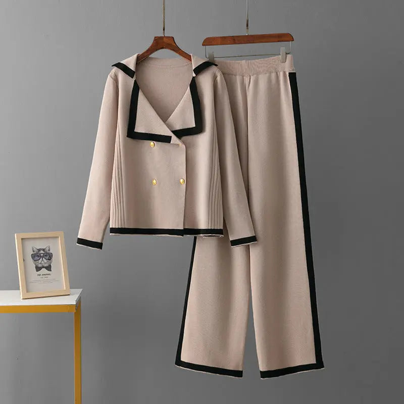 Embossed Fashion Suit Round Neck Fashion Sweater Loose Knitted Sweatpants 