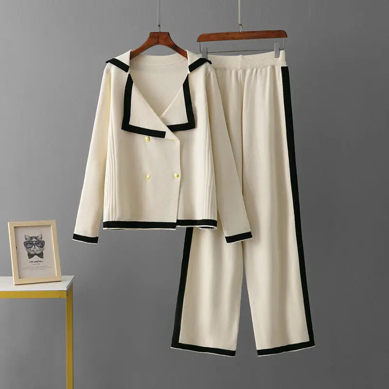Embossed Fashion Suit Round Neck Fashion Sweater Loose Knitted Sweatpants 