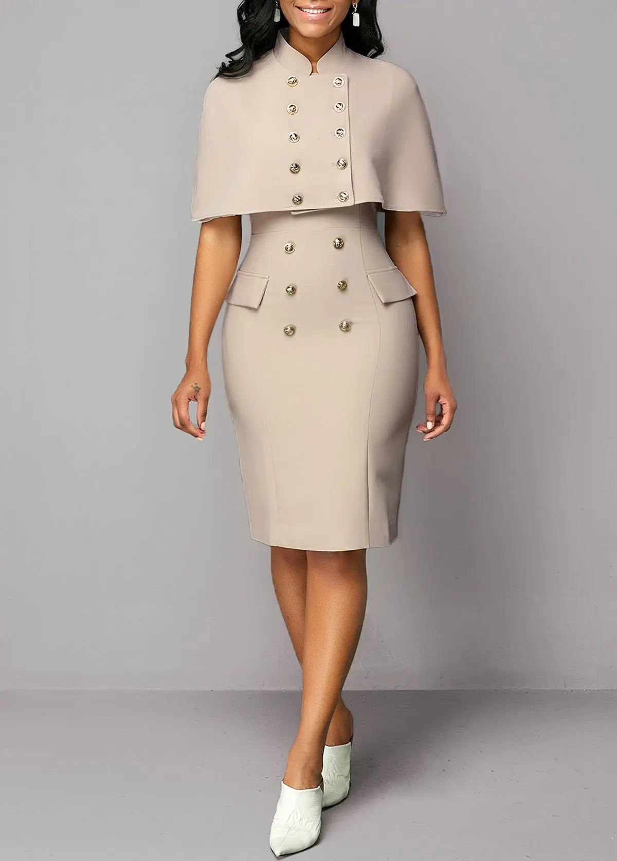 Dress Cape Skirt Women's Double Breasted Skirt 2-piece Set 