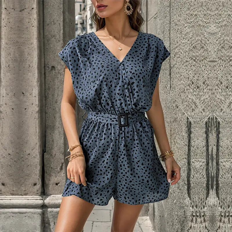 Fashion Women's Wear Printed V-neck Jumpsuit 