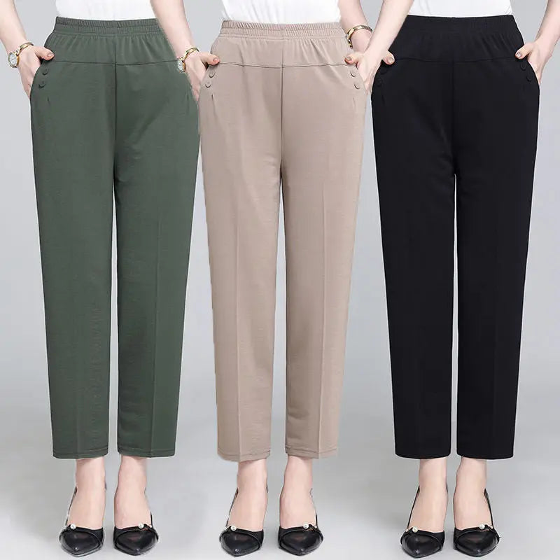Summer Ice Silk Thin Casual Straight-leg Cropped Pants 