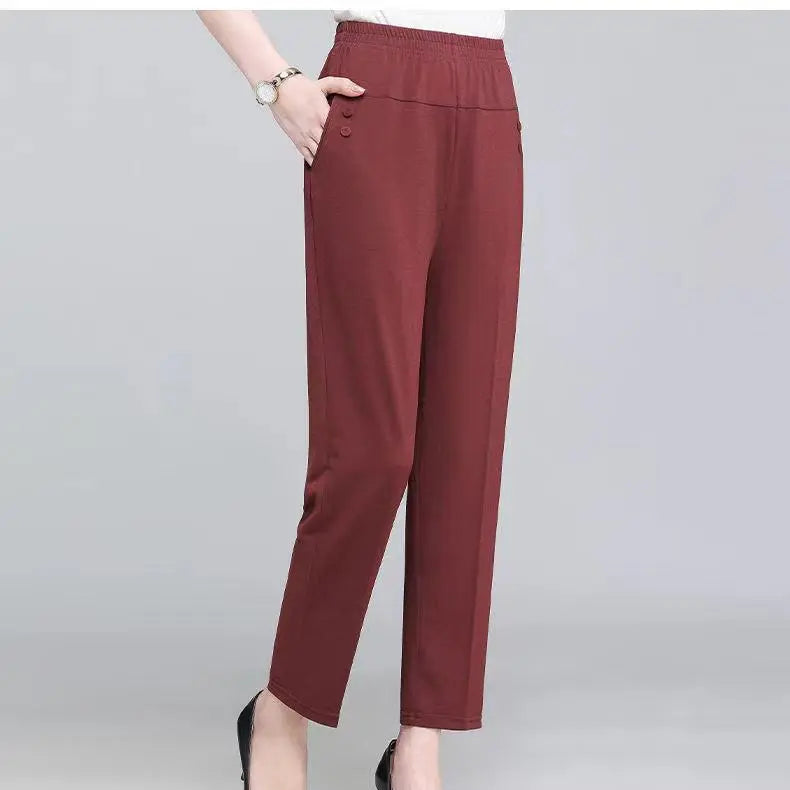 Summer Ice Silk Thin Casual Straight-leg Cropped Pants 