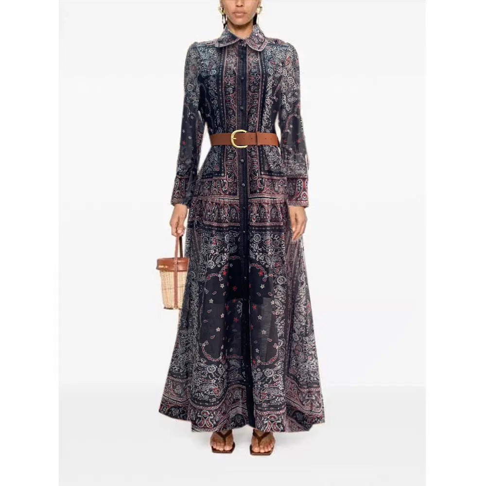 Single-breasted Positioning Printed Dress Holiday Dress 